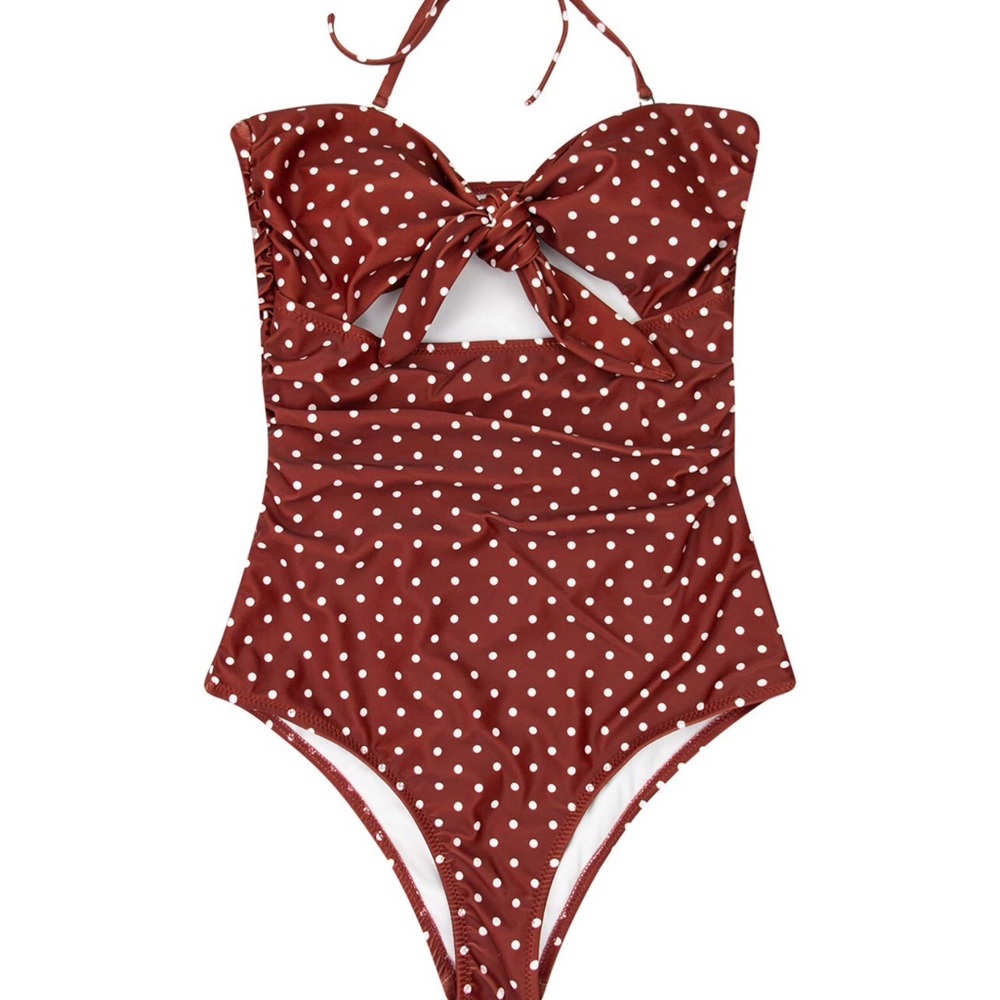 NWOT Rust polka dot cutout bandeau one piece